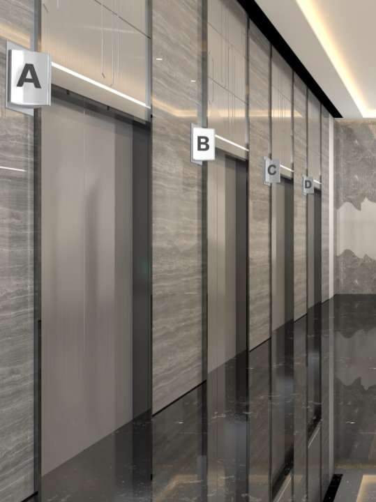 Destination dispatch lift lobby with A to D lift assignments