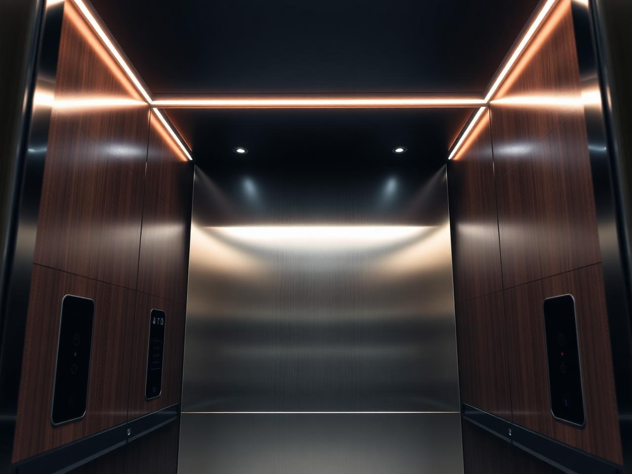 Bespoke cabin interior with timber panelling, brushed metal and concealed lighting
